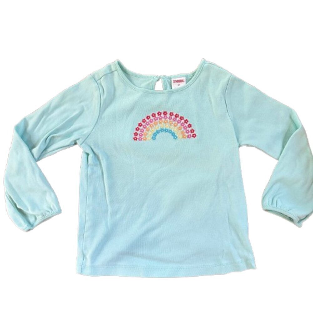 Vintage GYMBOREE Embroidered Rainbow Mint Green Long Sleeve T Shirt Size 4T